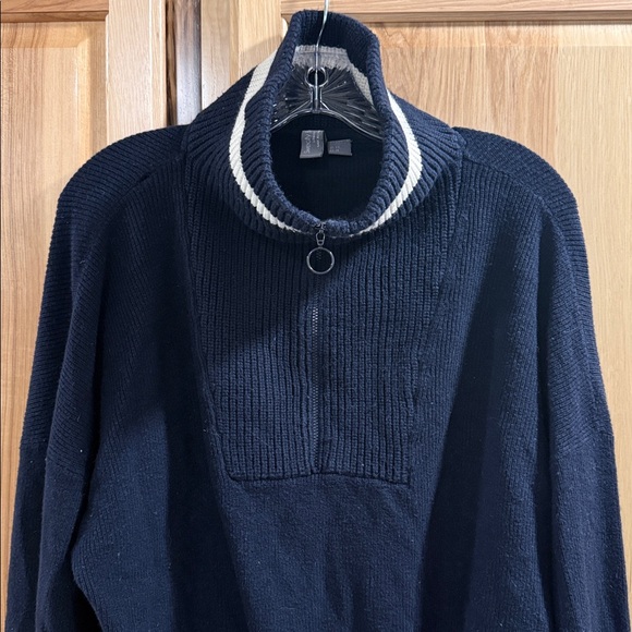 Sweaty Betty Women’s Navy Funnel Neck Half Zip-Up Sweater White Trim Size 14 - Picture 4 of 14